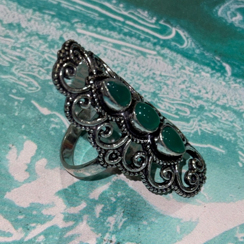Green Chalcedony Silver Ring - image 5